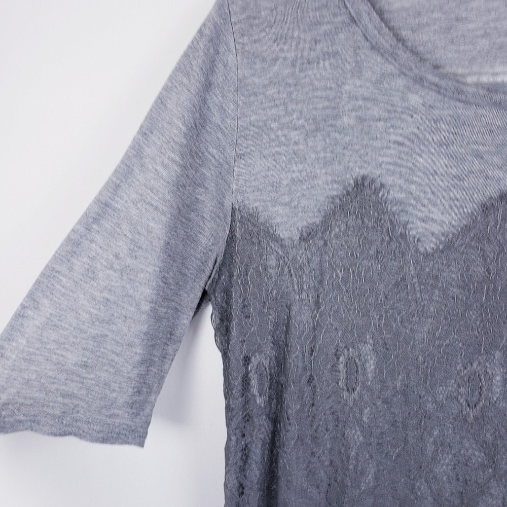 BORDEAUX‎ Anthropologie Grey Lace Overlay Top T-shirt Size Medium - Picture 3 of 8